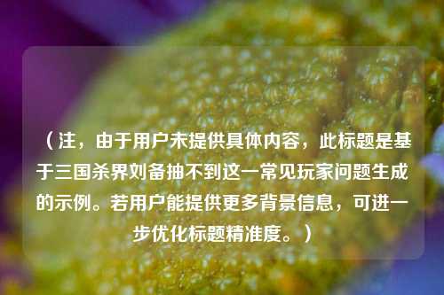 （注，由于用户未提供具体内容，此标题是基于三国杀界刘备抽不到这一常见玩家问题生成的示例。若用户能提供更多背景信息，可进一步优化标题精准度。）