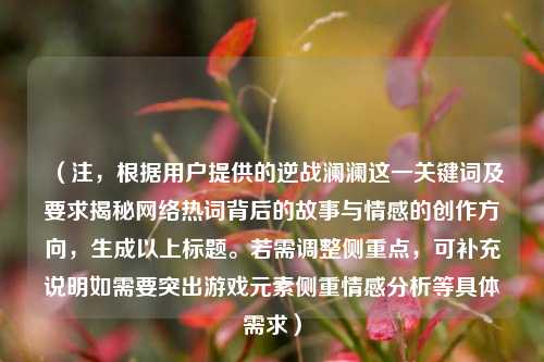 （注，根据用户提供的逆战澜澜这一关键词及要求揭秘网络热词背后的故事与情感的创作方向，生成以上标题。若需调整侧重点，可补充说明如需要突出游戏元素侧重情感分析等具体需求）