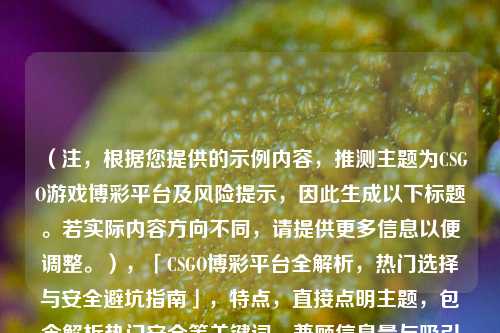 （注，根据您提供的示例内容，推测主题为CSGO游戏博彩平台及风险提示，因此生成以下标题。若实际内容方向不同，请提供更多信息以便调整。），「CSGO博彩平台全解析，热门选择与安全避坑指南」，特点，直接点明主题，包含解析热门安全等关键词，兼顾信息量与吸引力，符合网络传播需求。）