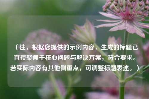 （注，根据您提供的示例内容，生成的标题已直接聚焦于核心问题与解决方案，符合要求。若实际内容有其他侧重点，可调整标题表述。）