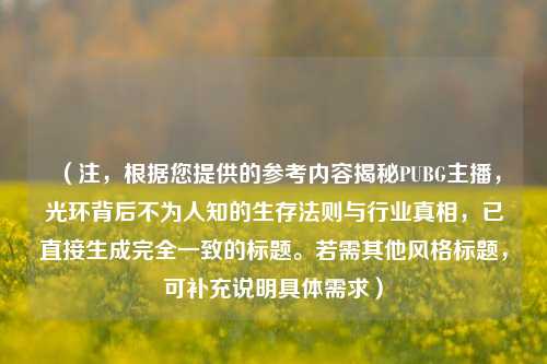 （注，根据您提供的参考内容揭秘PUBG主播，光环背后不为人知的生存法则与行业真相，已直接生成完全一致的标题。若需其他风格标题，可补充说明具体需求）